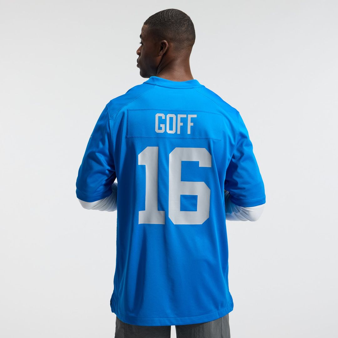 Detroit Lions Jared Goff Blue Alternate Game Jersey product image 3, provided for visual reference and product detail review