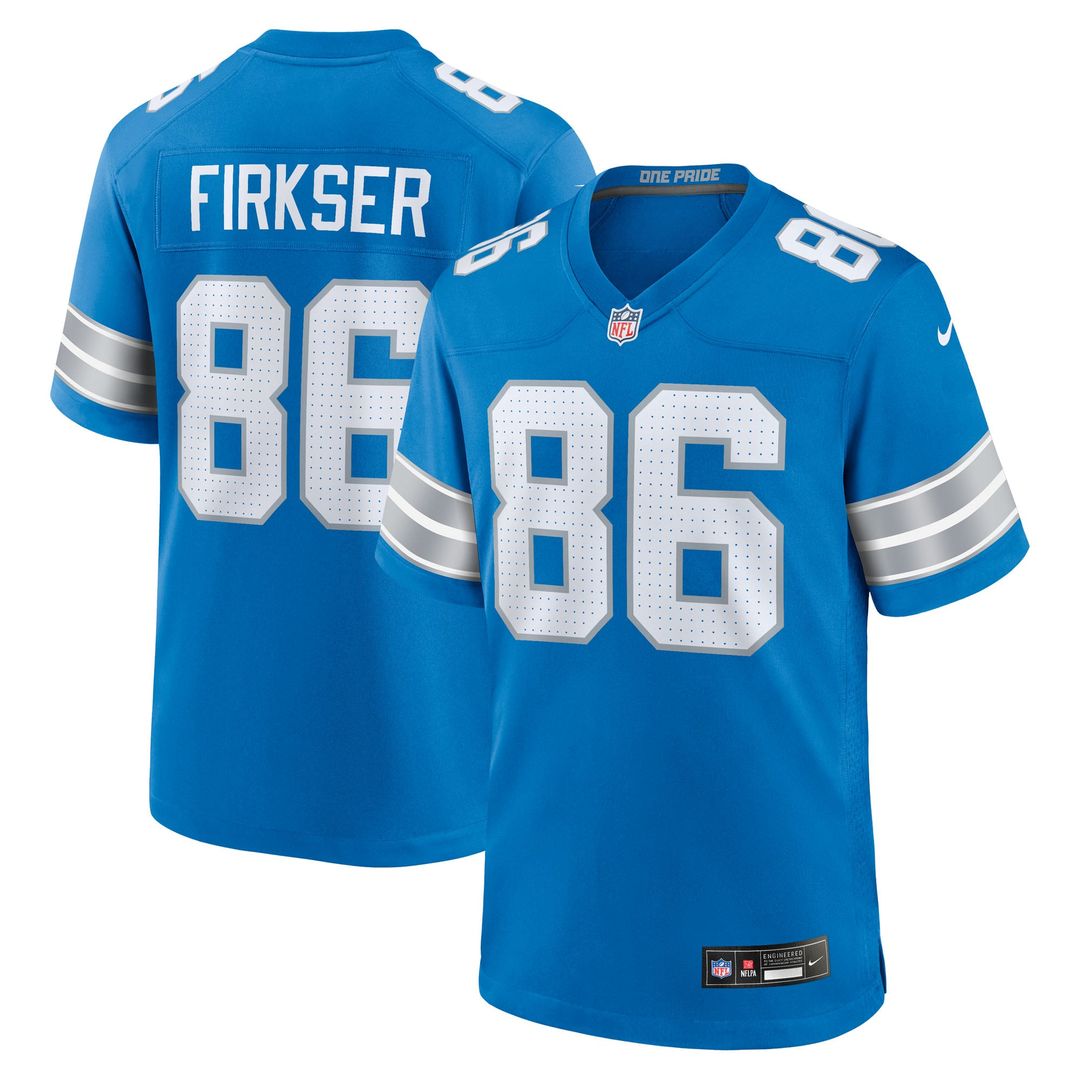 Detroit Lions Anthony Firkser Blue Team Game Jersey product image 1, provided for visual reference and product detail review