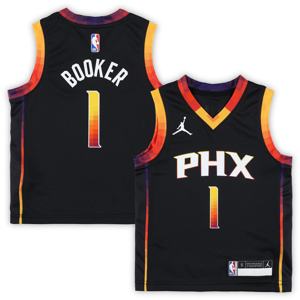 Preschool Phoenix Suns Devin Booker Jordan Brand Black 2022/23 Swingman Jersey - Statement Edition product image 2, provided