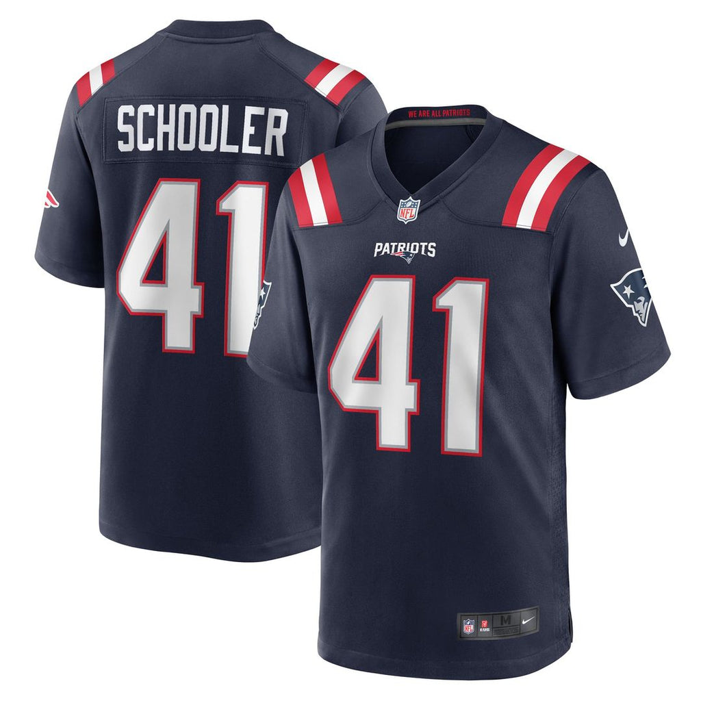 New England Patriots Brenden Schooler Navy Game Player Jersey product image 1, provided for visual reference and product
