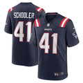 New England Patriots Brenden Schooler Navy Game Player Jersey product image 1, provided for visual reference and product