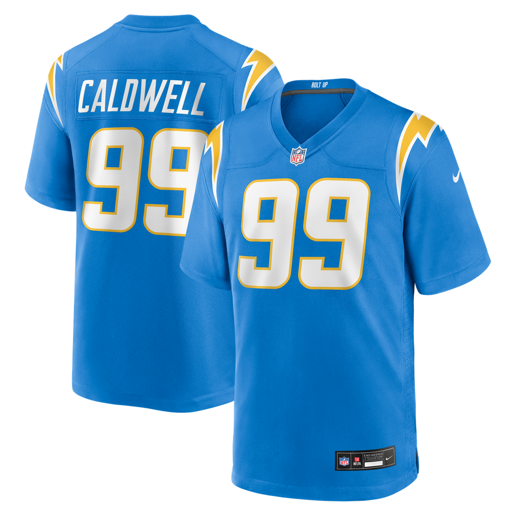 Los Angeles Chargers Jamaree Caldwell Powder Blue Team Game Jersey product image 1, provided for visual reference and