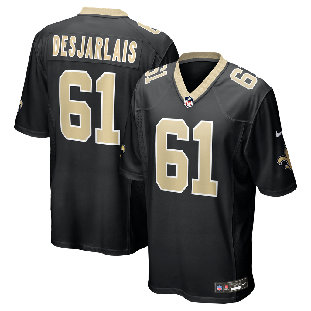 New Orleans Saints Drew Desjarlais Black Game Player Jersey product image 1, provided for visual reference and product
