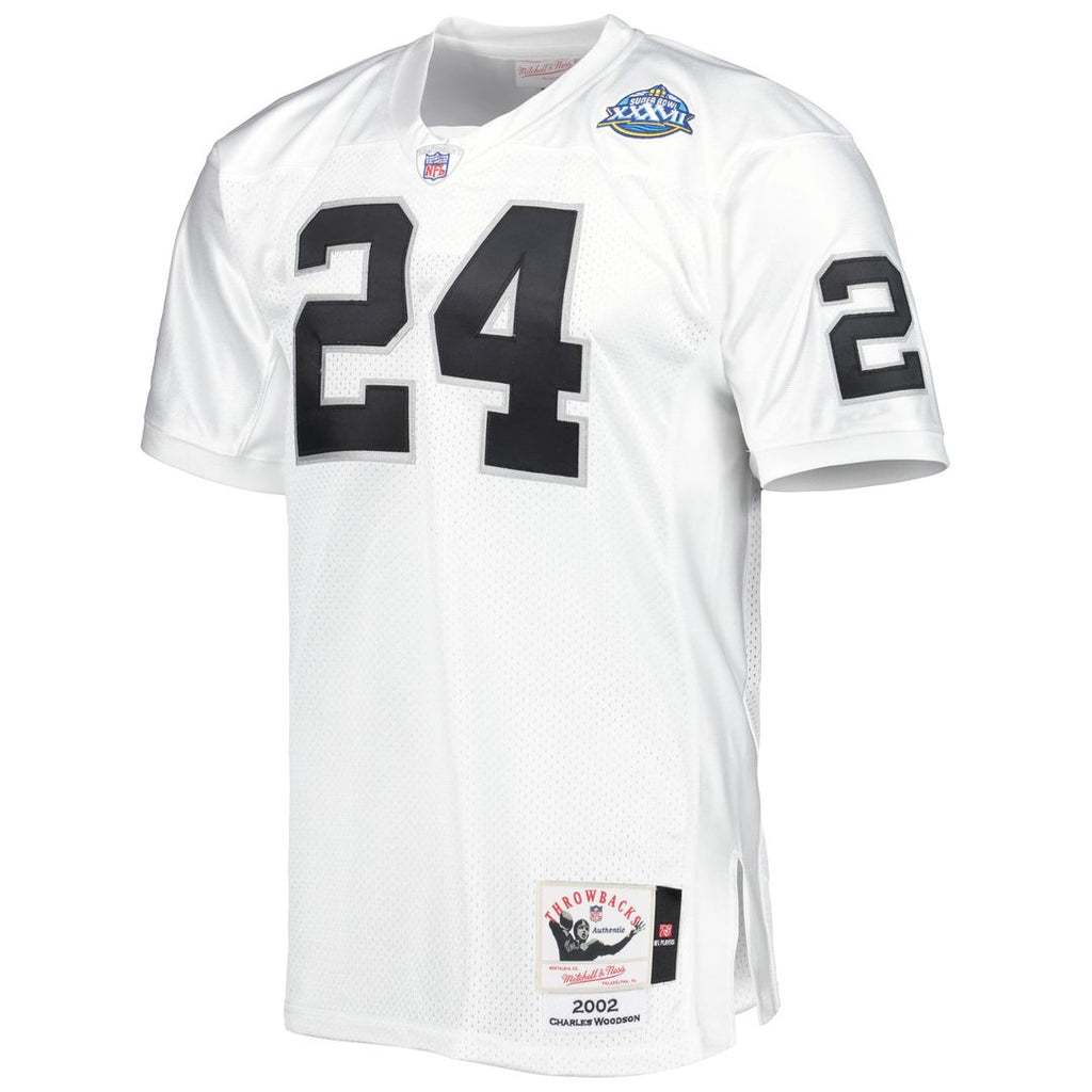 Las Vegas Raiders 2002 Charles Woodson White Authentic Throwback Retired Player Jersey product image 2, provided for visual