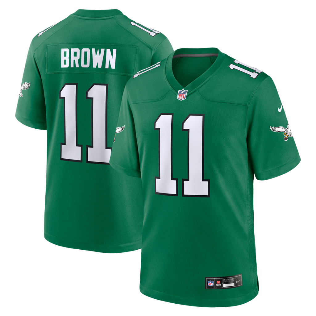 Philadelphia Eagles A.J. Brown Kelly Green Alternate Game Player Jersey product image 1, provided for visual reference and