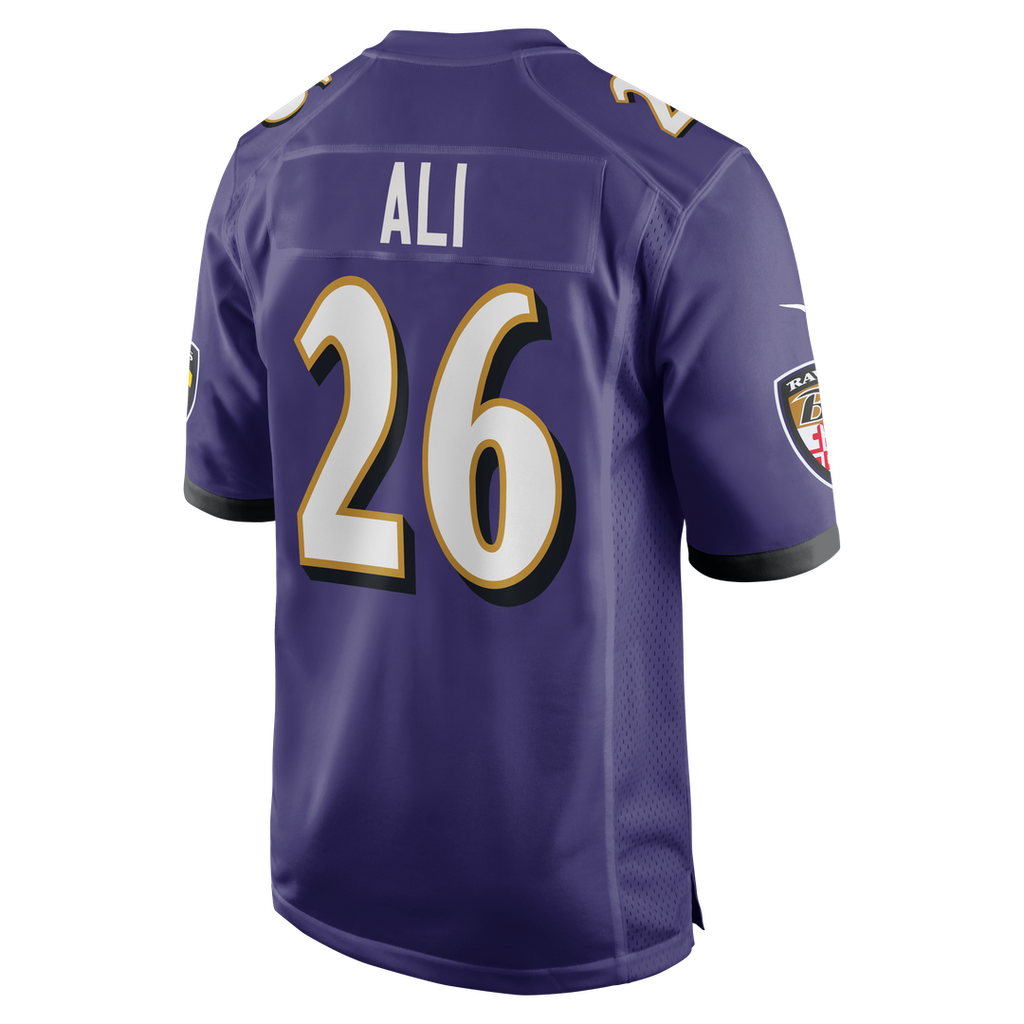 Baltimore Ravens Rasheen Ali Purple Team Game Jersey product image 3, provided for visual reference and product detail review