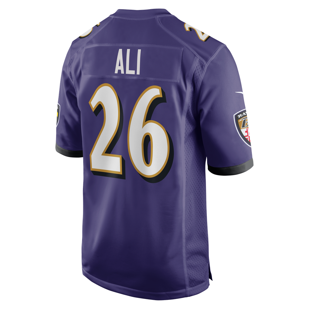 Baltimore Ravens Rasheen Ali Purple Team Game Jersey product image 3, provided for visual reference and product detail review