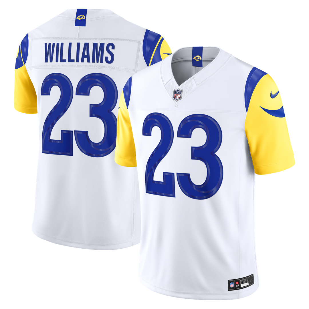 Los Angeles Rams Kyren Williams White Vapor F.U.S.E. Stitched Limited Jersey product image 1, provided for visual reference