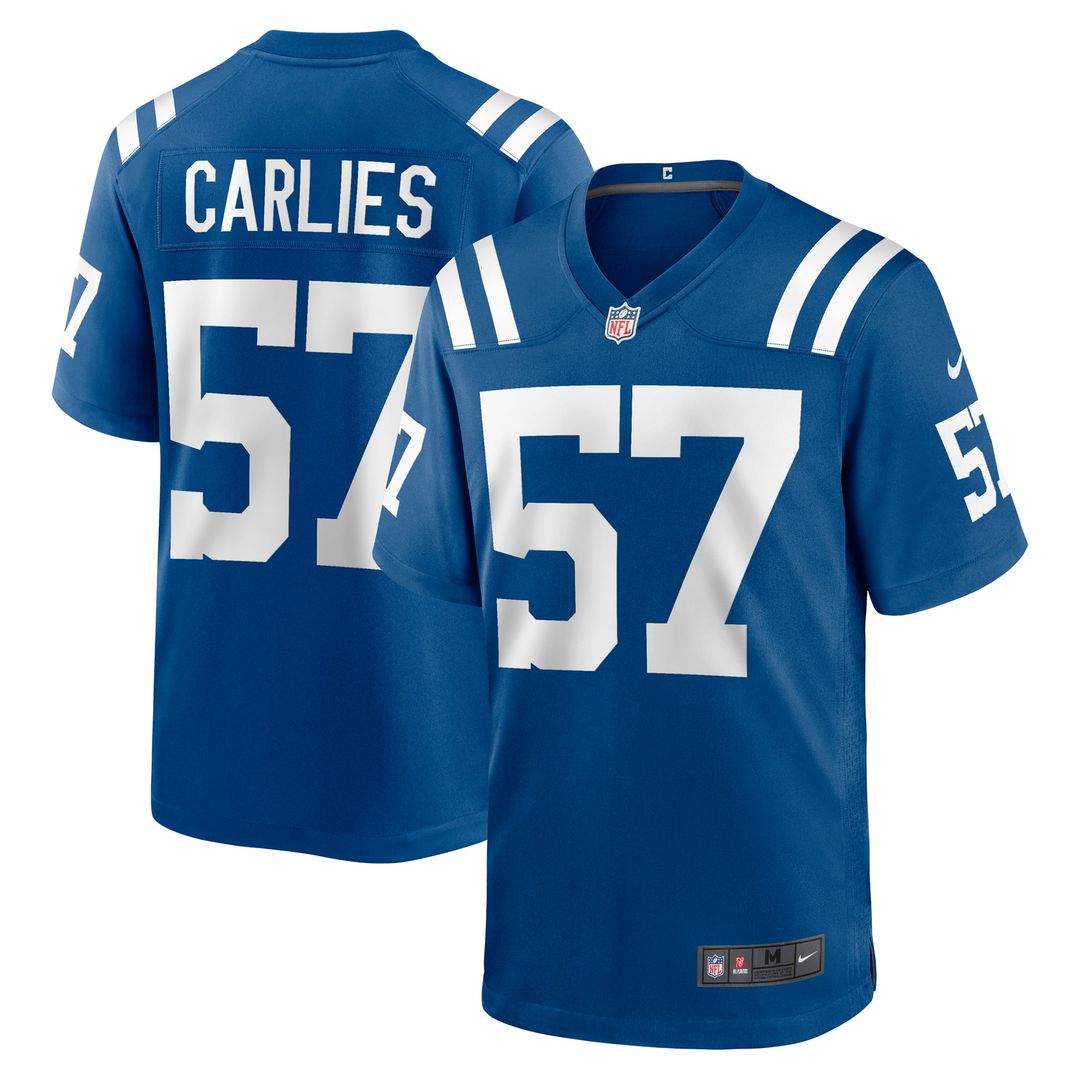 Indianapolis Colts Jaylon Carlies Royal Game Jersey product image 1, provided for visual reference and product detail review