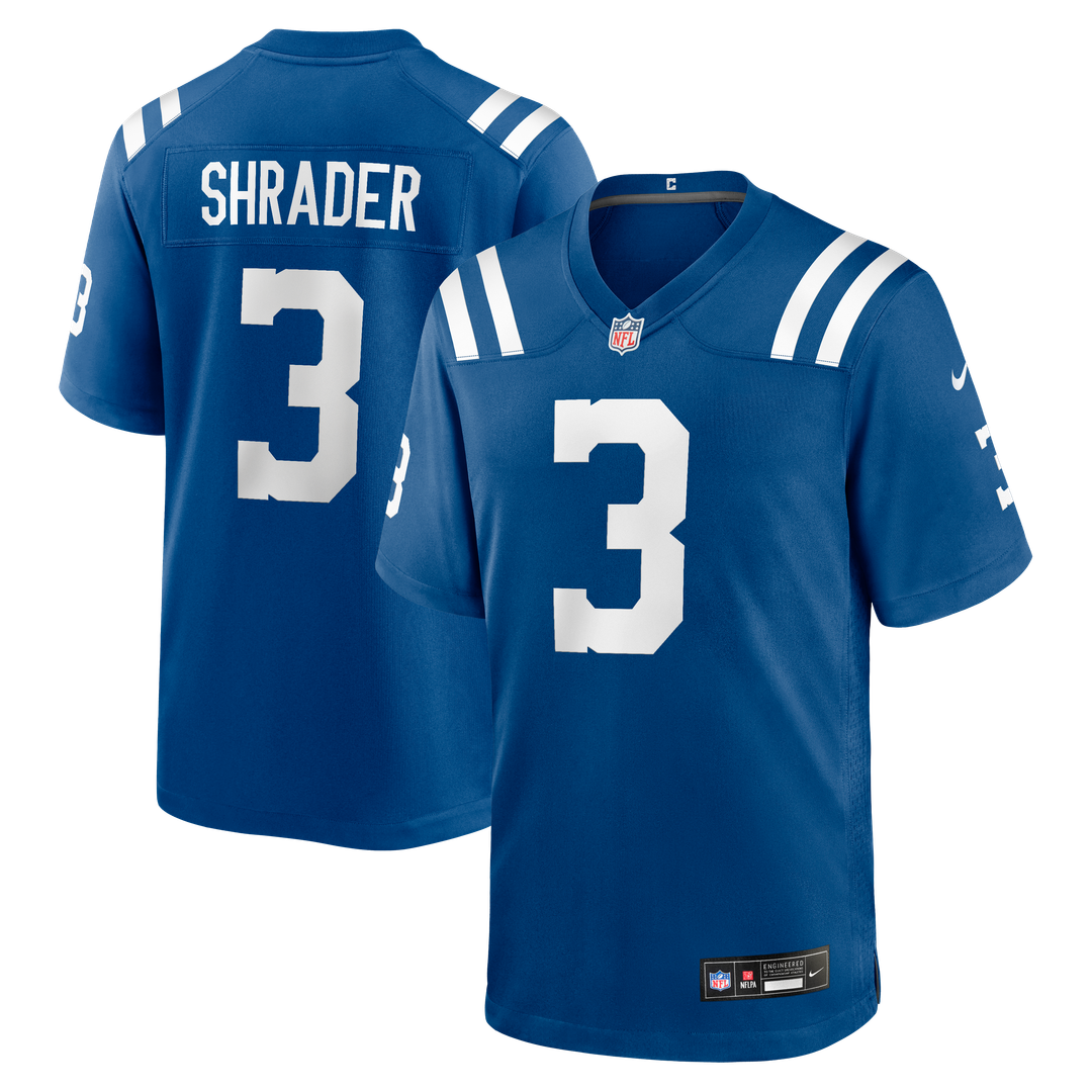 Indianapolis Colts Spencer Shrader Royal Team Game Jersey product image 1, provided for visual reference and product detail