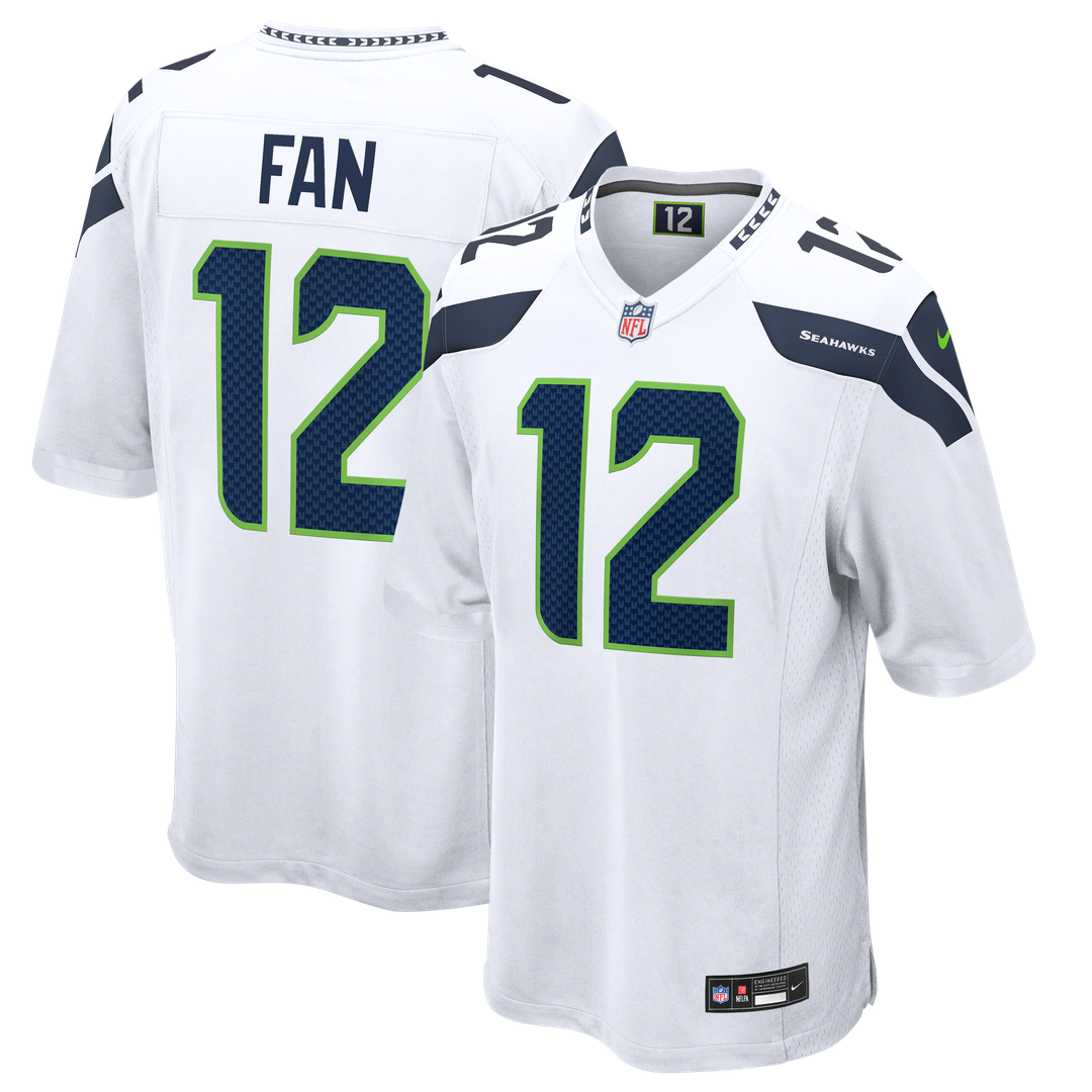 Seattle Seahawks 12s White Game Jersey product image 1, provided for visual reference and product detail review