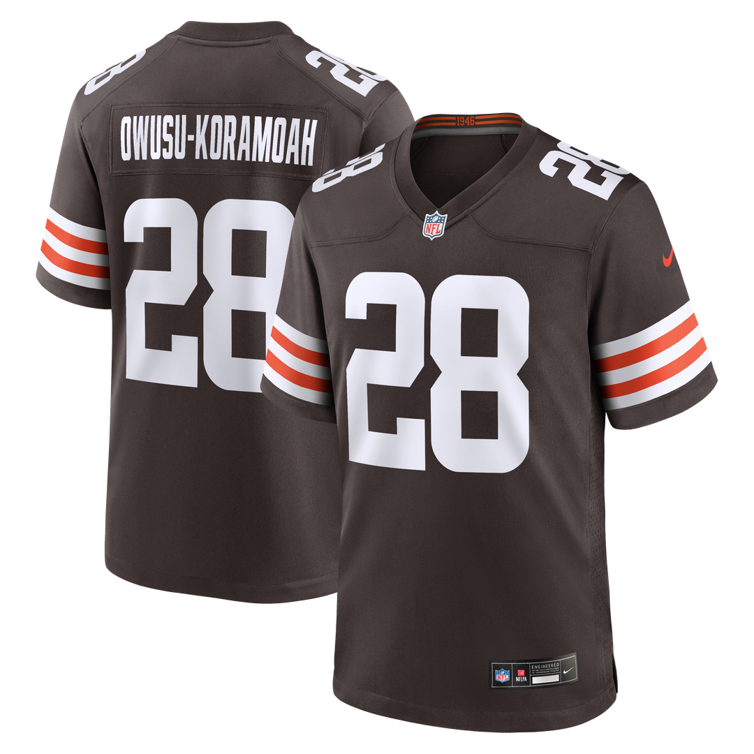 Cleveland Browns Jeremiah Owusu-Koramoah Brown Game Player Jersey product image 1, provided for visual reference and product