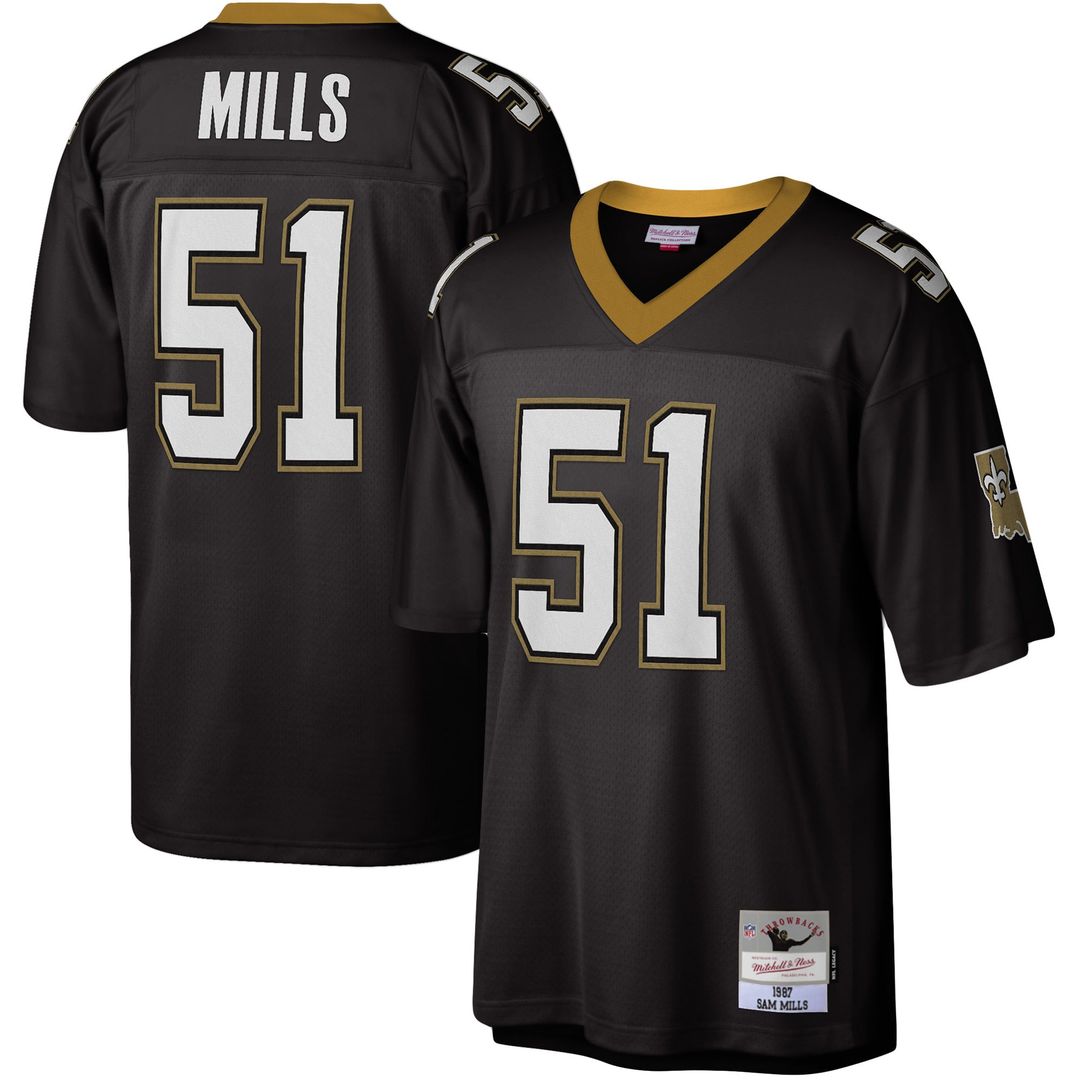 New Orleans Saints Sam Mills Black Legacy Replica Jersey product image 1, provided for visual reference and product detail