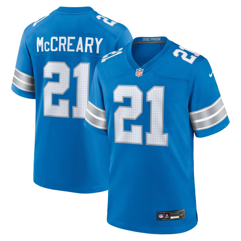 Detroit Lions Roger McCreary Blue Team Game Jersey product image 1, provided for visual reference and product detail review