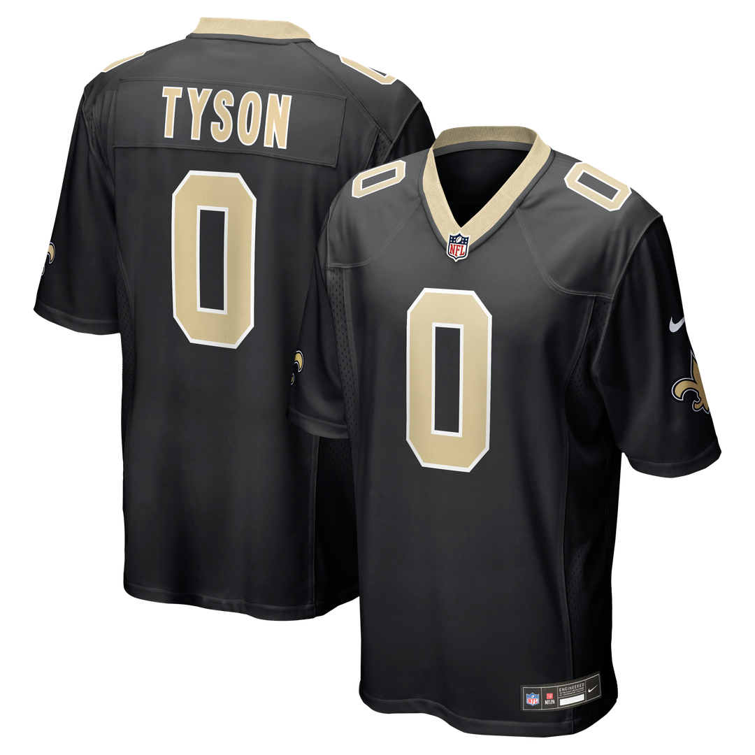 New Orleans Saints Jordyn Tyson Black Team Game Jersey product image 1, provided for visual reference and product detail