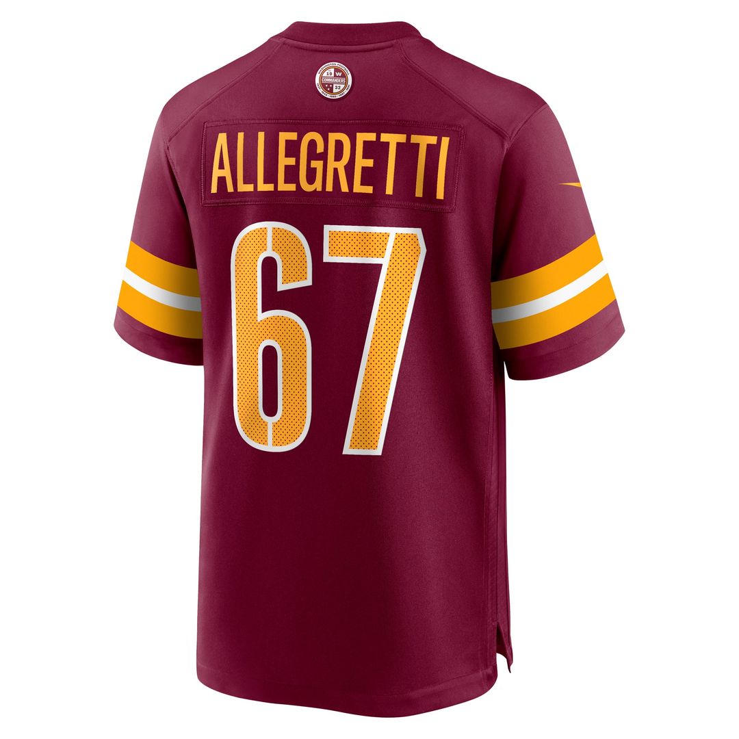 Washington Commanders Nick Allegretti Burgundy Game Jersey product image 3, provided for visual reference and product detail