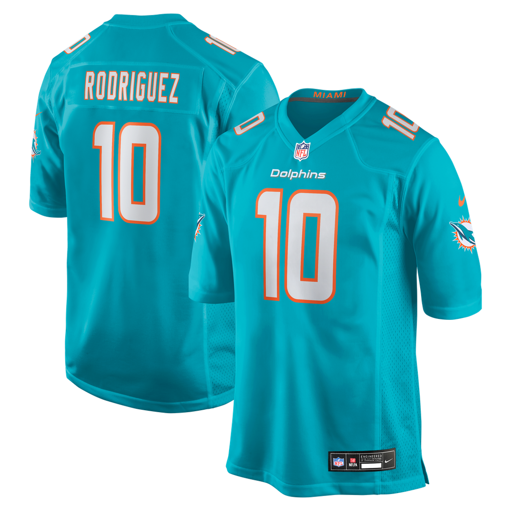 Miami Dolphins Jacob Rodriguez Aqua Game Jersey product image 1, provided for visual reference and product detail review