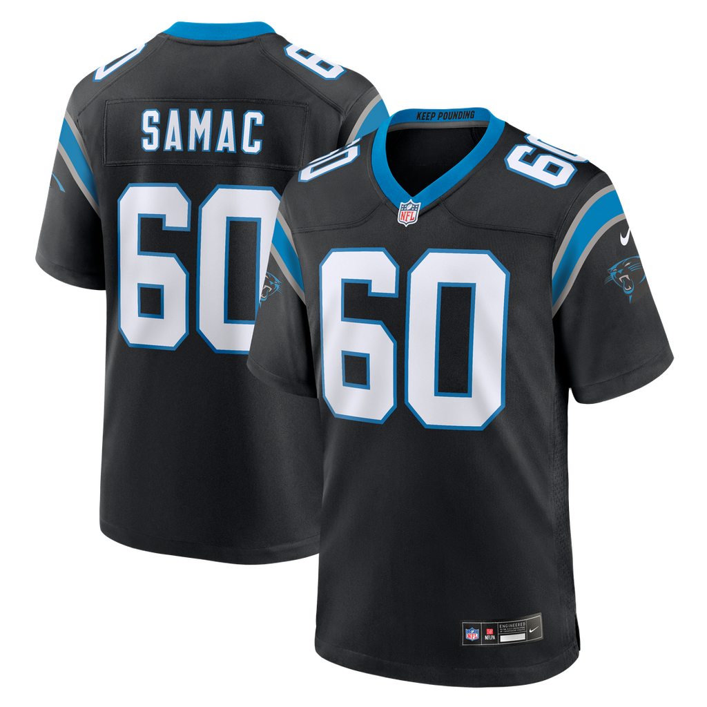 Carolina Panthers Nick Samac Black Team Game Jersey product image 1, provided for visual reference and product detail review
