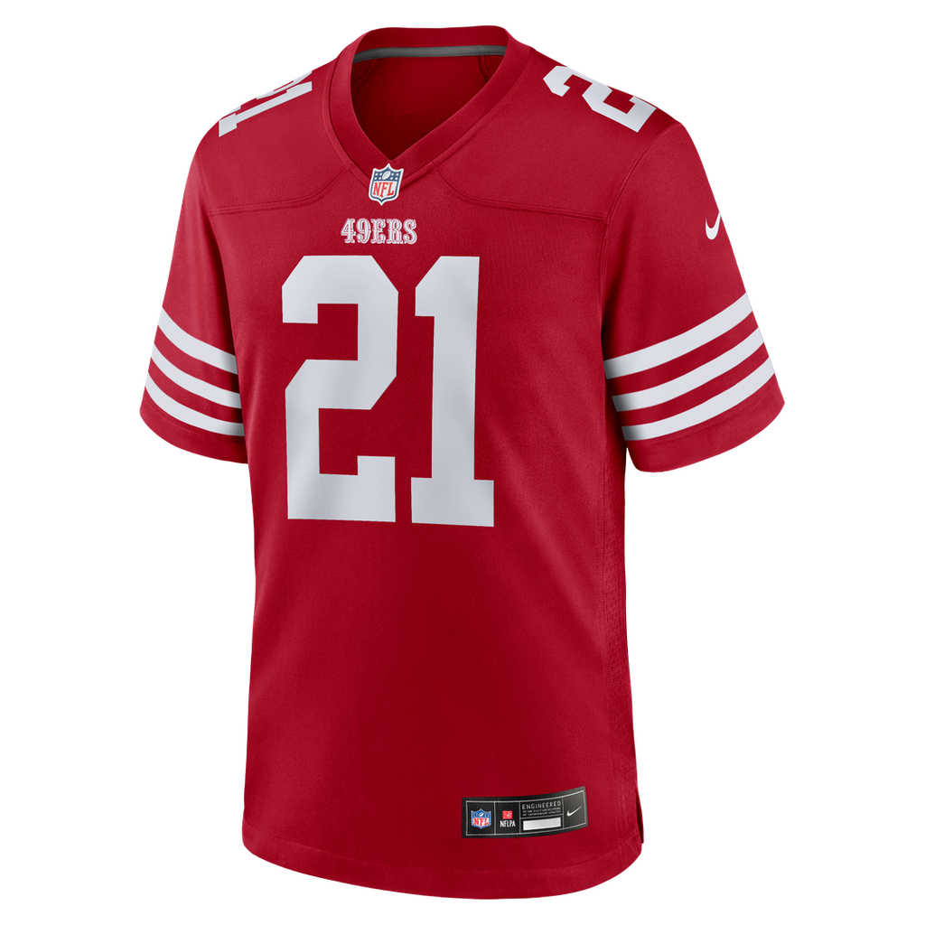 San Francisco 49ers Deion Sanders Scarlet Team Retired Player Game Jersey product image 2, provided for visual reference and
