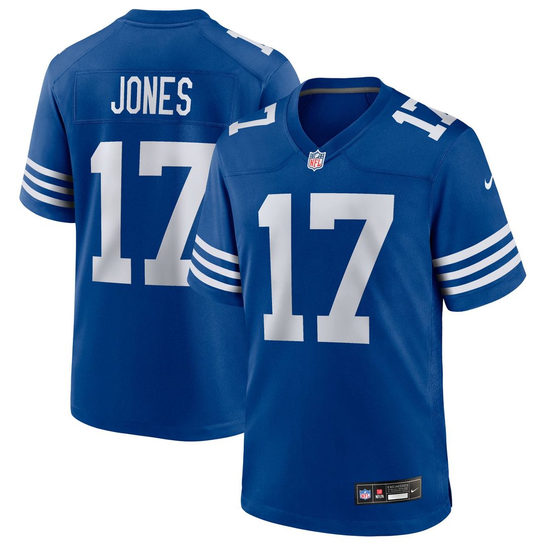 Indianapolis Colts Daniel Jones Royal Alternate Game Jersey product image 1, provided for visual reference and product