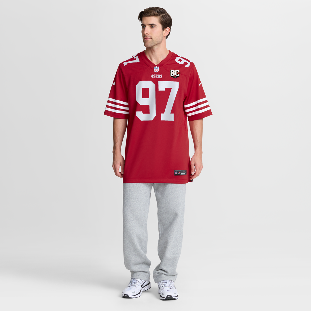 San Francisco 49ers Nick Bosa Scarlet 80th Anniversary Game Jersey product image 4, provided for visual reference and