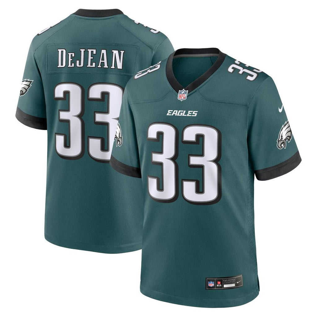 Philadelphia Eagles Cooper DeJean Green Game Jersey product image 1, provided for visual reference and product detail review