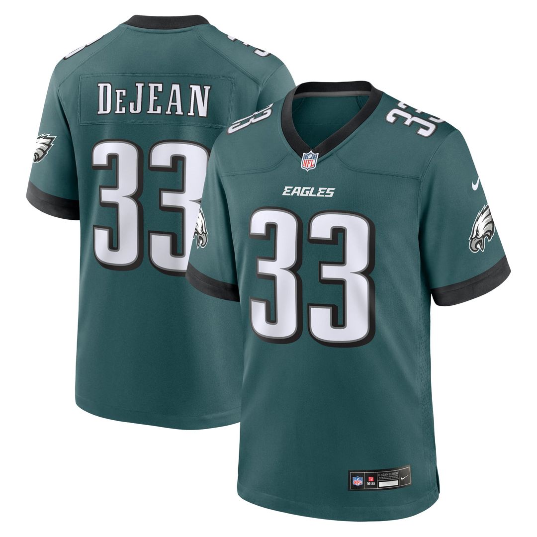Philadelphia Eagles Cooper DeJean Green Game Jersey product image 1, provided for visual reference and product detail review