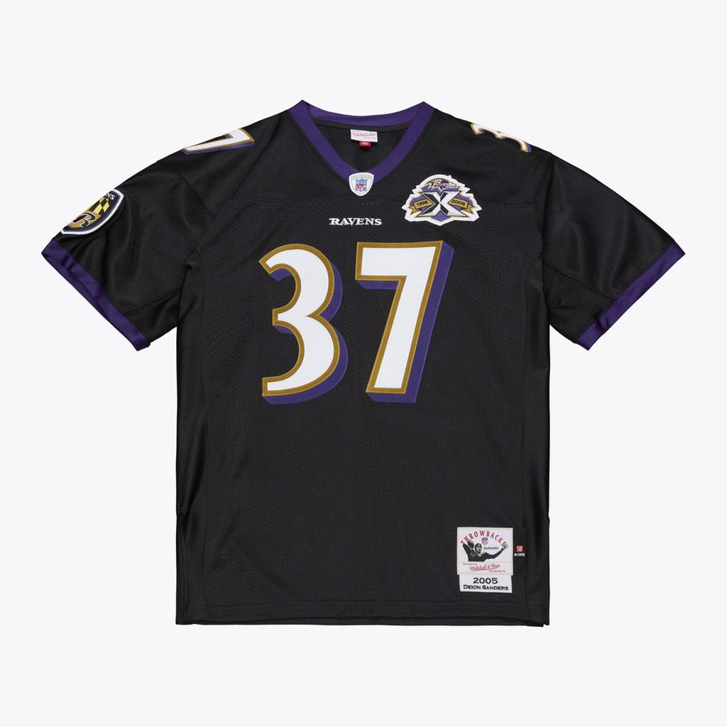 Baltimore Ravens Deion Sanders Black 2005 Authentic Throwback Jersey product image 2, provided for visual reference and