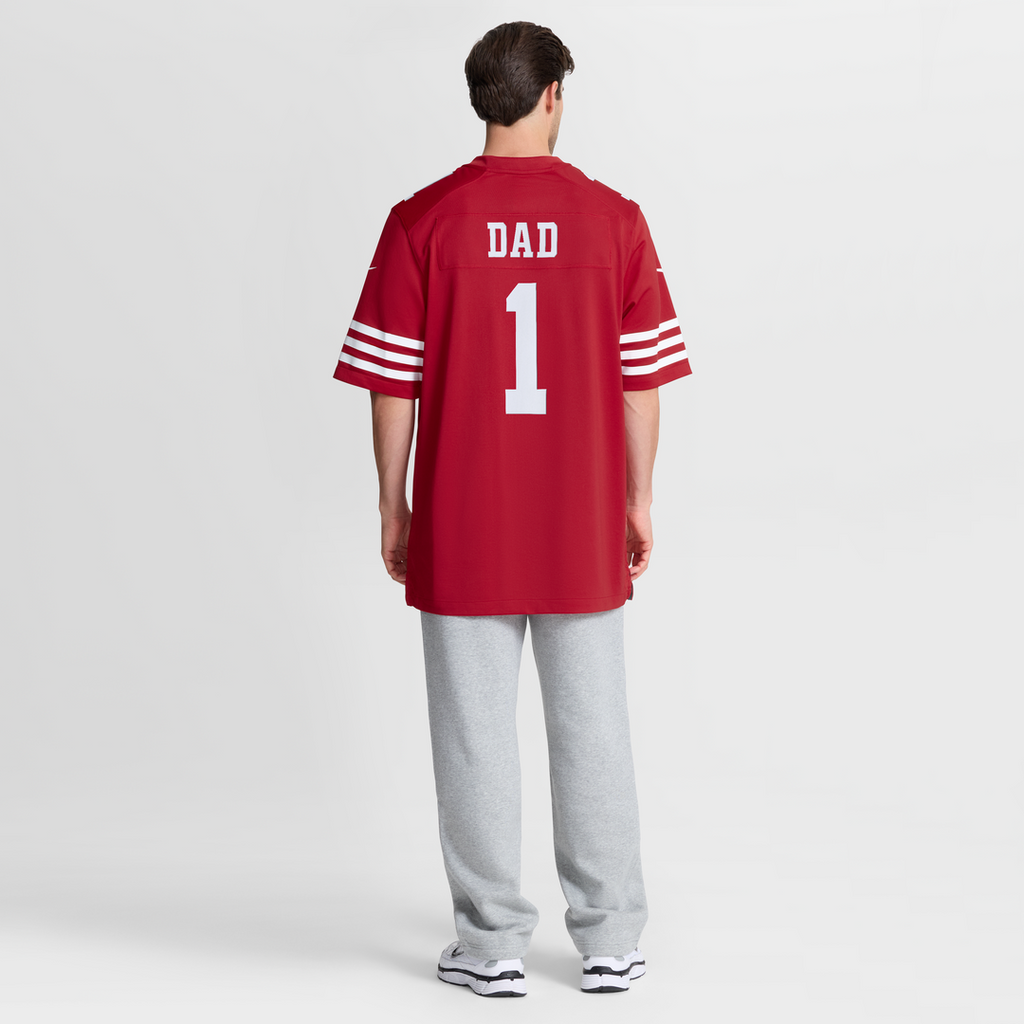 San Francisco 49ers Number 1 Dad Scarlet Game Jersey product image 8, provided for visual reference and product detail review
