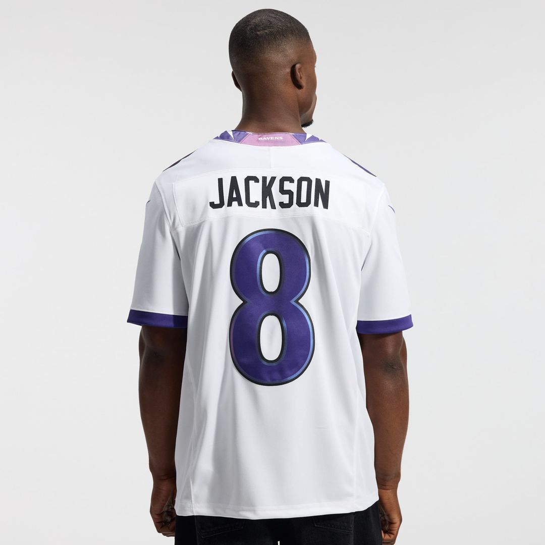 Baltimore Ravens Lamar Jackson White Vapor F.U.S.E. Stitched Limited Jersey product image 3, provided for visual reference