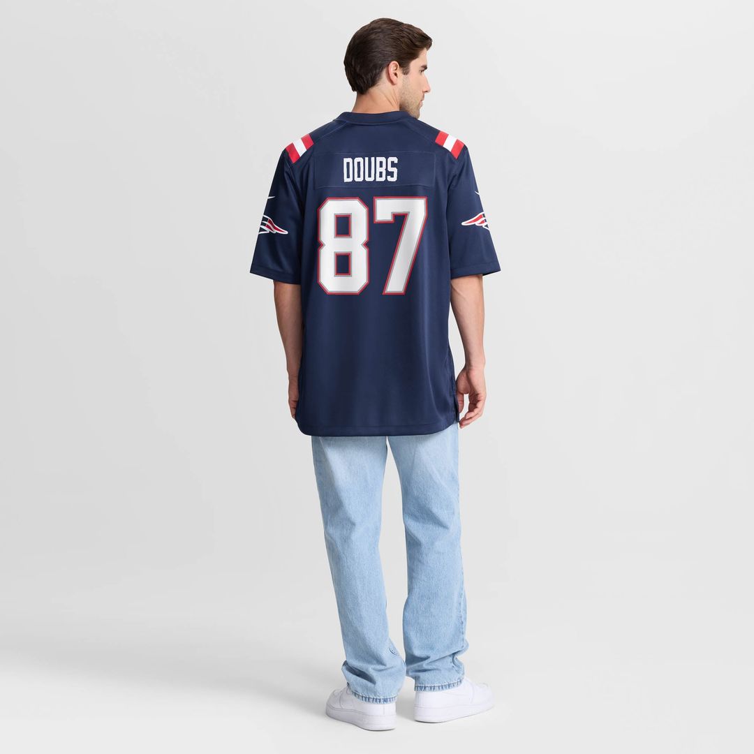 New England Patriots Romeo Doubs Navy Game Jersey product image 5, provided for visual reference and product detail review