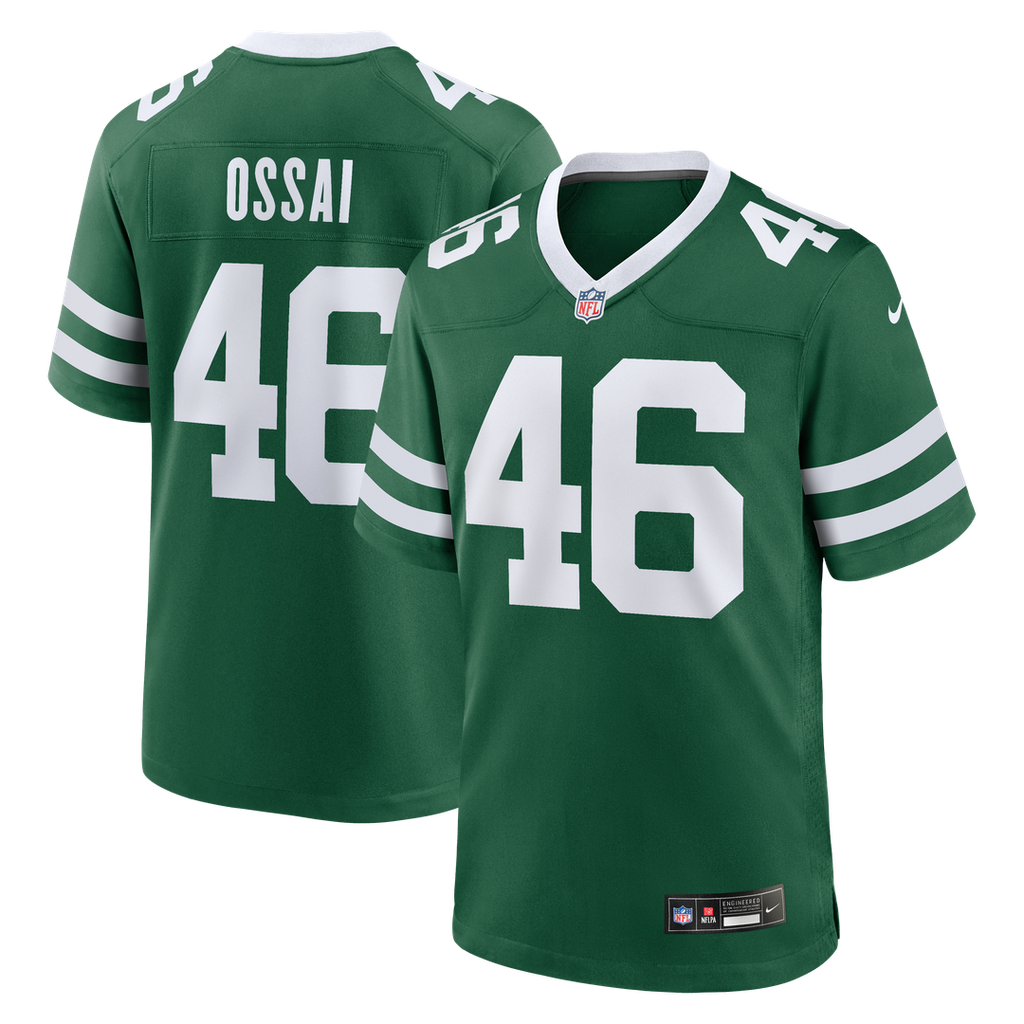 New York Jets Joseph Ossai Legacy Green Team Game Jersey product image 1, provided for visual reference and product detail