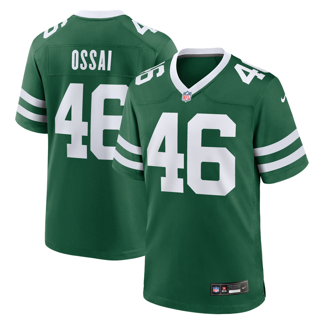 New York Jets Joseph Ossai Legacy Green Team Game Jersey product image 1, provided for visual reference and product detail