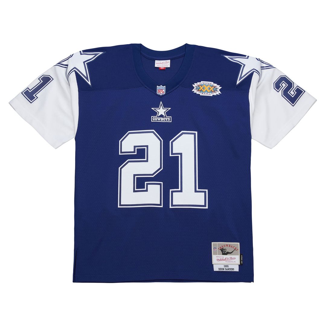 Dallas Cowboys Deion Sanders Navy 1995 Legacy Replica Jersey product image 2, provided for visual reference and product