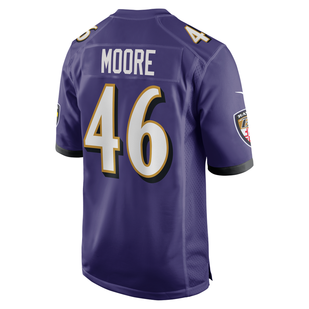 Baltimore Ravens Nick Moore Purple Game Jersey product image 3, provided for visual reference and product detail review