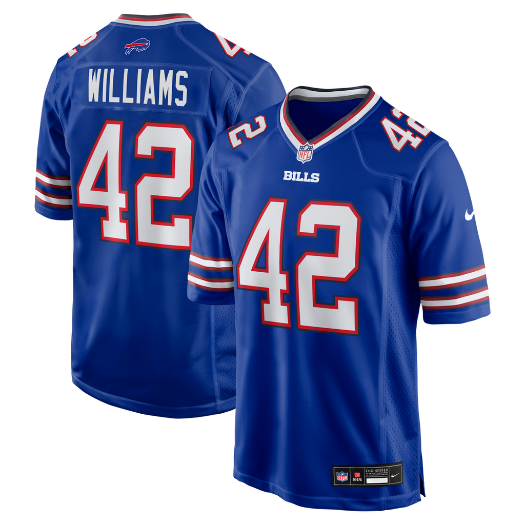 Buffalo Bills Dorian Williams Royal Home Game Jersey product image 1, provided for visual reference and product detail review