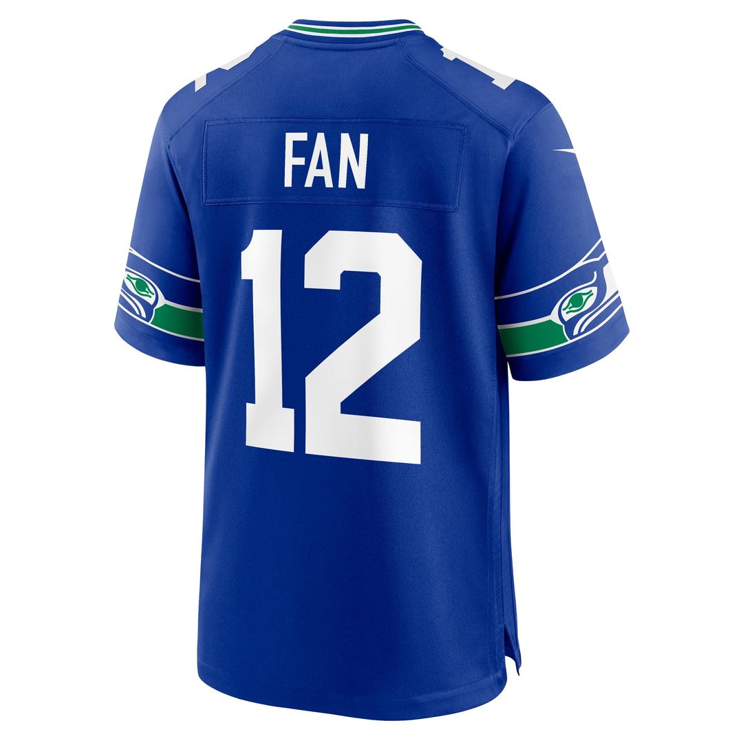 Seattle Seahawks 12s Royal Throwback Player Game Jersey product image 3, provided for visual reference and product detail