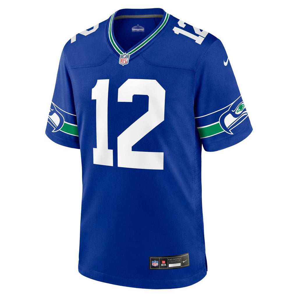 Seattle Seahawks 12s Royal Throwback Player Game Jersey product image 2, provided for visual reference and product detail