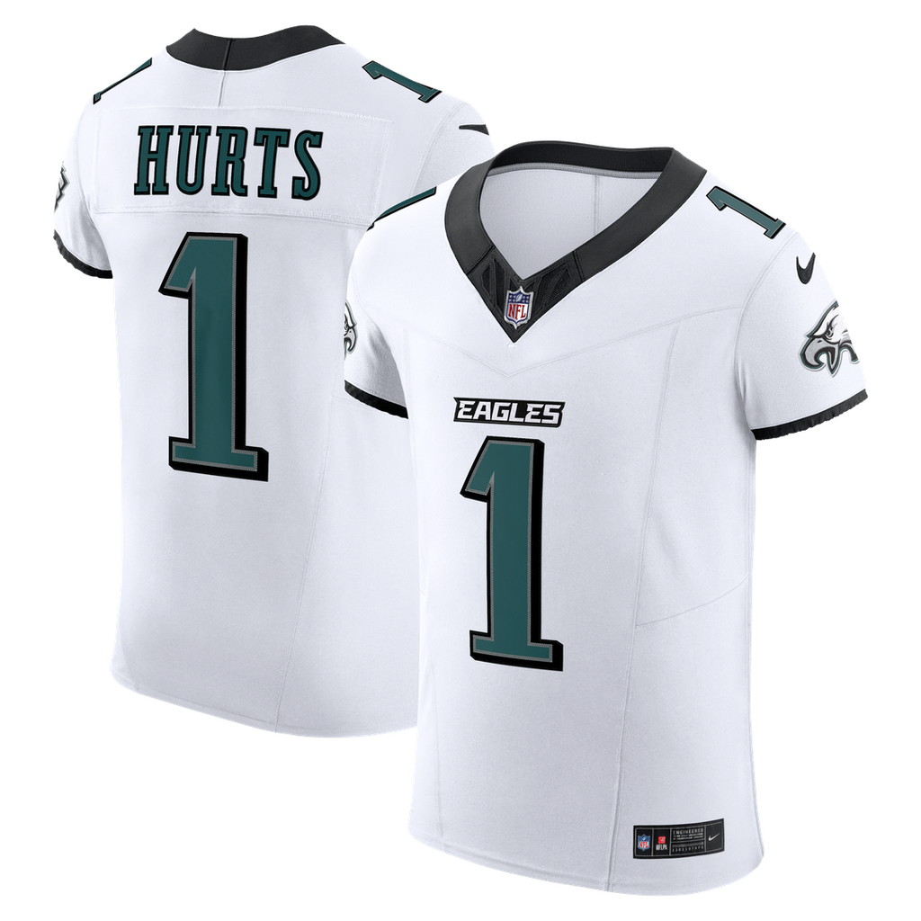 Philadelphia Eagles Jalen Hurts White Vapor F.U.S.E. Elite Jersey product image 1, provided for visual reference and product