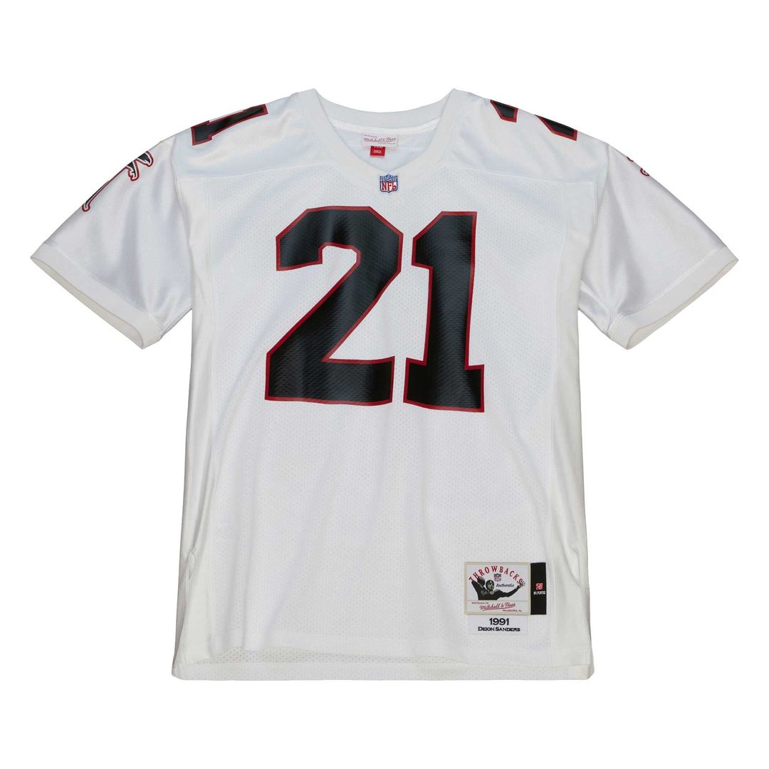 Atlanta Falcons 1991 Deion Sanders White Authentic Throwback Retired Player Jersey product image 2, provided for visual