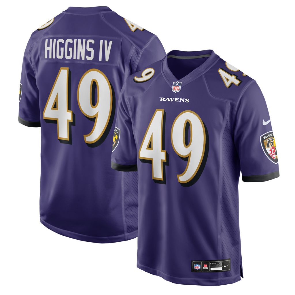 Baltimore Ravens Jay Higgins IV Purple Team Game Jersey product image 1, provided for visual reference and product detail