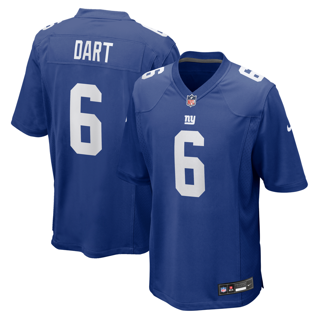 New York Giants Jaxson Dart Royal Team Game Jersey product image 1, provided for visual reference and product detail review