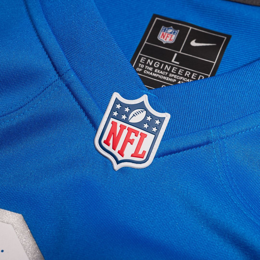 Detroit Lions Brock Wright Blue Team Game Jersey product image 4, provided for visual reference and product detail review