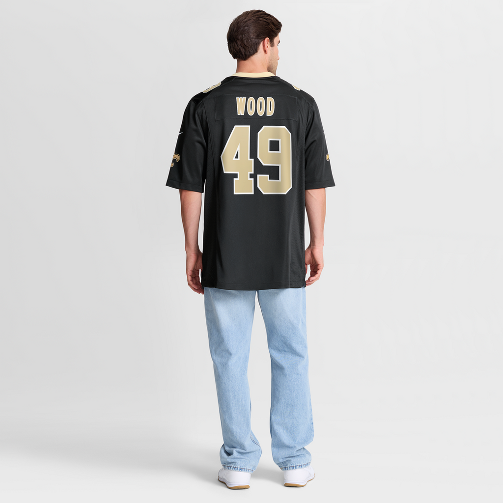 New Orleans Saints Zach Wood Black Game Jersey product image 8, provided for visual reference and product detail review