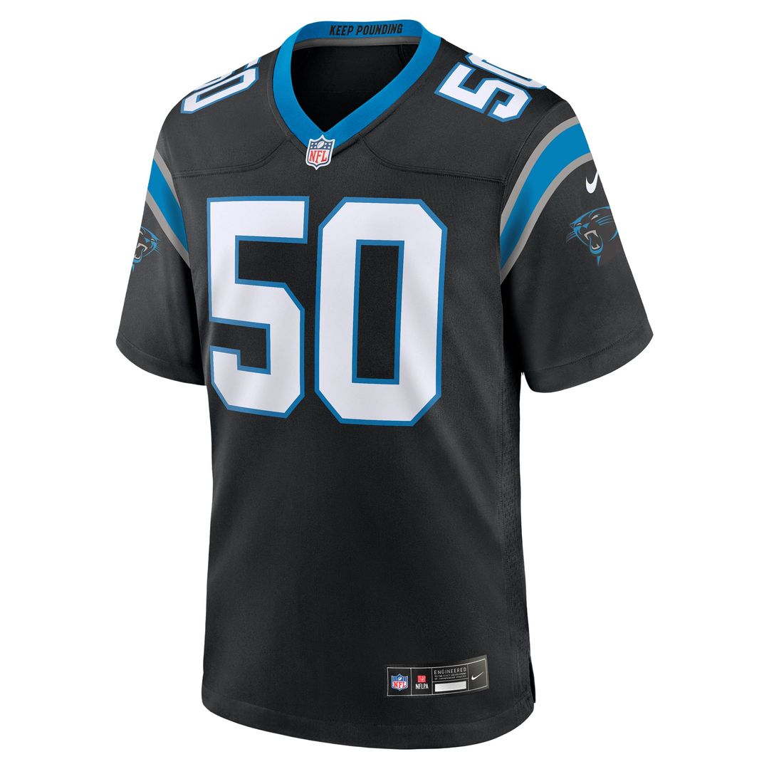 Carolina Panthers Robert Hunt Black Game Jersey product image 2, provided for visual reference and product detail review