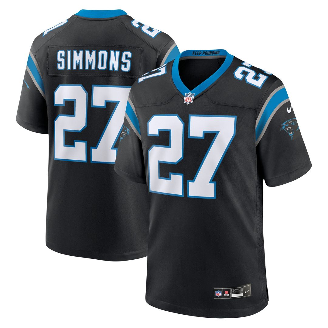 Carolina Panthers Isaiah Simmons Black Team Game Jersey product image 1, provided for visual reference and product detail