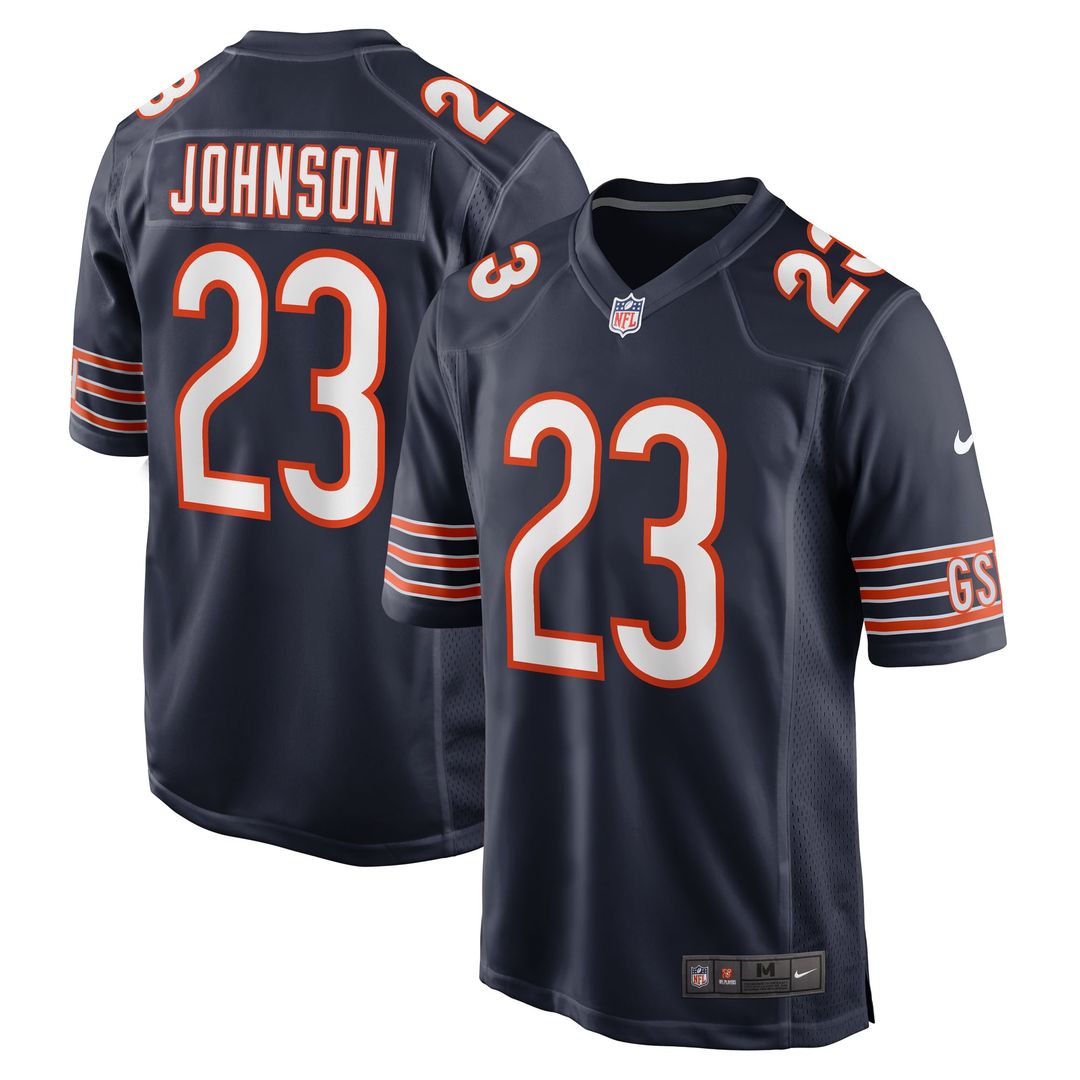 Chicago Bears Roschon Johnson Navy Team Game Jersey product image 1, provided for visual reference and product detail review
