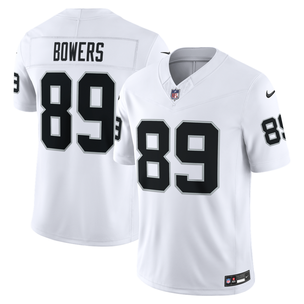 Las Vegas Raiders Brock Bowers White Vapor F.U.S.E. Stitched Limited Jersey product image 1, provided for visual reference