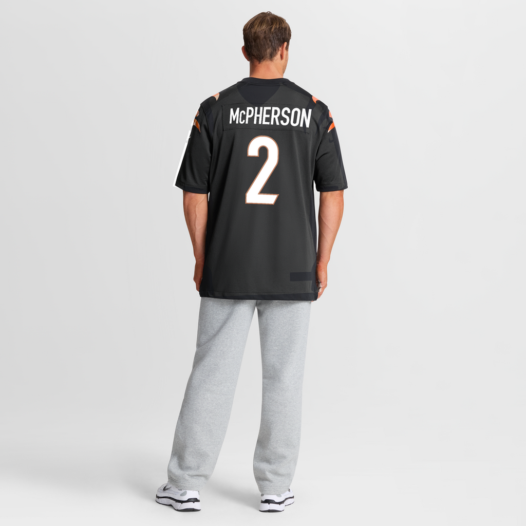 Cincinnati Bengals Evan McPherson Black Game Jersey product image 8, provided for visual reference and product detail review