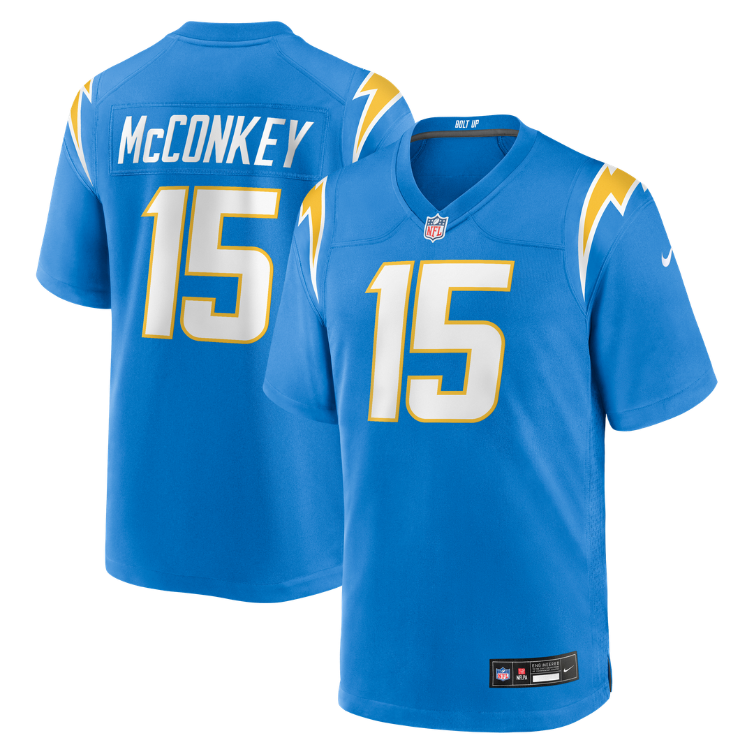 Los Angeles Chargers Ladd McConkey Powder Blue Player Game Jersey product image 1, provided for visual reference and product